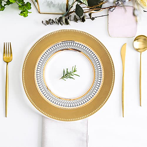 Cezoyx 12 Pack Gold Charger Plates with Beaded, 13 Inch Round Charger for Dinner Plate - Plastic Decor Charger Plate for Wedding, Party, Restaurant, Thanksgiving, Family Gathering