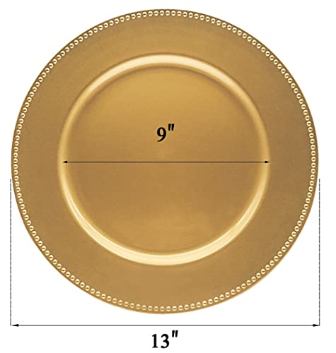 Cezoyx 12 Pack Gold Charger Plates with Beaded, 13 Inch Round Charger for Dinner Plate - Plastic Decor Charger Plate for Wedding, Party, Restaurant, Thanksgiving, Family Gathering