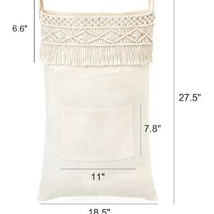 Mkono Macrame Hanging Laundry Hamper Bag Over The Door Organizer Laundry Bag Boho Decor Hanging Clothes Hamper for College Dorm Room Bathroom Home Travel Space Saving