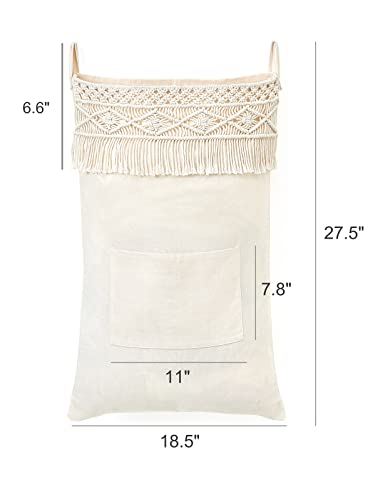 Mkono Macrame Hanging Laundry Hamper Bag Over The Door Organizer Laundry Bag Boho Decor Hanging Clothes Hamper for College Dorm Room Bathroom Home Travel Space Saving