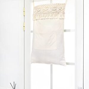 Mkono Macrame Hanging Laundry Hamper Bag Over The Door Organizer Laundry Bag Boho Decor Hanging Clothes Hamper for College Dorm Room Bathroom Home Travel Space Saving