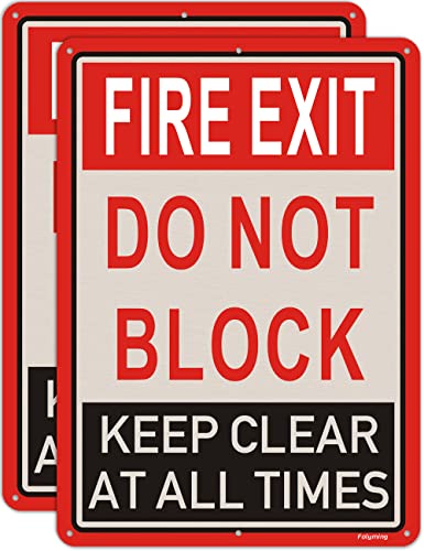 2 Pack Fire Exit Do Not Block Door Keep Clear at All Times Signs 14x10 Inches Fire Exit Safety Sign Do Not Block Sign Metal Reflective Sturdy Rust Aluminum Weatherproof Durable Easy to Install