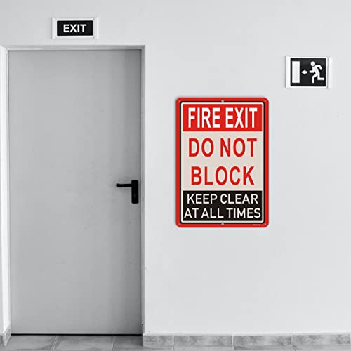 2 Pack Fire Exit Do Not Block Door Keep Clear at All Times Signs 14x10 Inches Fire Exit Safety Sign Do Not Block Sign Metal Reflective Sturdy Rust Aluminum Weatherproof Durable Easy to Install