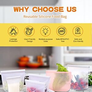 2-Pack Reusable Silicone Storage Bags, BPA FREE Silicone Snack Sandwich Bags Container with Leakproof Lids for Food, Travel, Makeup | Freezer, Oven, Microwave, Dishwasher Safe