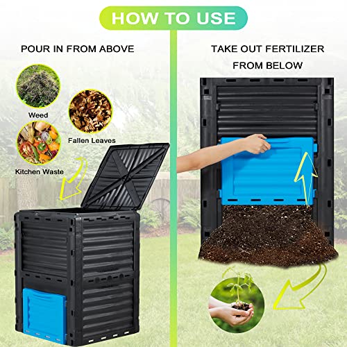 Azaeahom Outdoor Compost Bin 80 Gallon (300L) Large, Garden Composter from PP Material,Composting Box Easy Assembly & Many Vents, Create Fertile Soil Fast, Lightweight & Sturdy