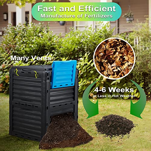 Azaeahom Outdoor Compost Bin 80 Gallon (300L) Large, Garden Composter from PP Material,Composting Box Easy Assembly & Many Vents, Create Fertile Soil Fast, Lightweight & Sturdy