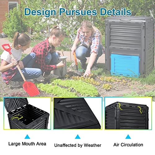 Azaeahom Outdoor Compost Bin 80 Gallon (300L) Large, Garden Composter from PP Material,Composting Box Easy Assembly & Many Vents, Create Fertile Soil Fast, Lightweight & Sturdy