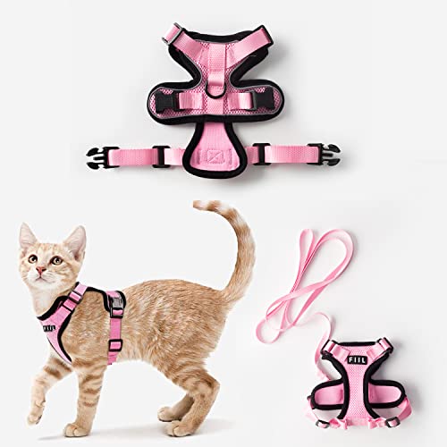 FIIL Cat Harness and Leash for Walking, Escape Proof Soft Adjustable Vest Harnesses for Cats, Adjustable Dog Harness - Reflective and Soft（Pink）. (XS, Pink)