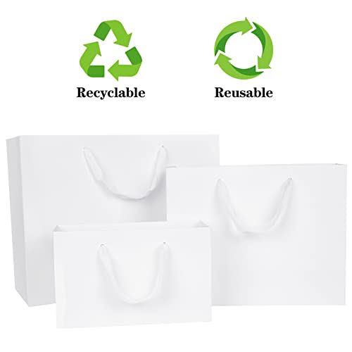 Aimyoo White Paper Bags with Handles 10 Pack, Large Gift Bags for Retail Merchandise Shopping Small Business Party, 13x10x5 inch