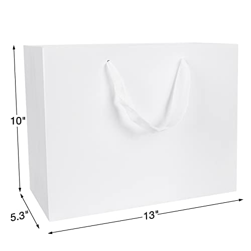 Aimyoo White Paper Bags with Handles 10 Pack, Large Gift Bags for Retail Merchandise Shopping Small Business Party, 13x10x5 inch