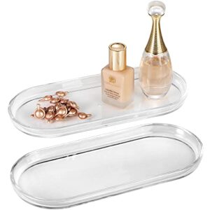 acrylic vanity tray bathroom storage organizer tray, catchall tray，countertop sink tray dispenser,sturdy holder for cabinet, vanity, shelf, cupboard, cabinet, or closet organization(2 pack) (clear)