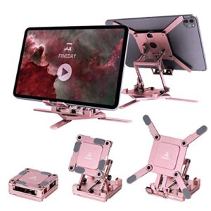 fineday foldable stand (up to 13" devices), rose gold, pink, adjustable, 360° rotatable, magsafe compatible hole, portable, aluminum tablet/phone stand, iphone stand, ipad stand, handmade after cnc