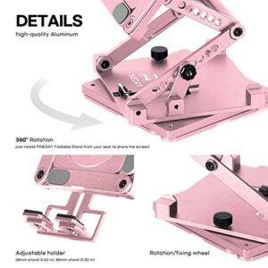 FINEDAY Foldable Stand (Up to 13" Devices), Rose Gold, Pink, Adjustable, 360° Rotatable, MagSafe Compatible Hole, Portable, Aluminum Tablet/Phone Stand, iPhone Stand, iPad Stand, Handmade After CNC