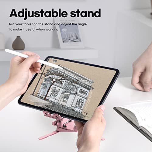 FINEDAY Foldable Stand (Up to 13" Devices), Rose Gold, Pink, Adjustable, 360° Rotatable, MagSafe Compatible Hole, Portable, Aluminum Tablet/Phone Stand, iPhone Stand, iPad Stand, Handmade After CNC