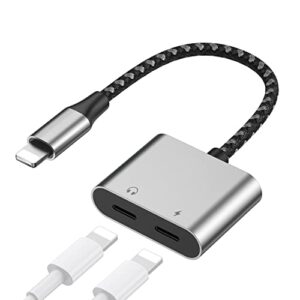 [apple mfi certified] mixfly iphone adapter, headphone adapter for iphone, dual lightning audio + charger adapter dongle cable splitter compatible with iphone 14/14 pro max/13/12/11/se/x/xs/8 (grey)