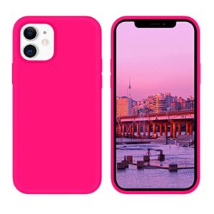 bentoben iphone 12/12 pro case, soft silicone rubber bumper, microfiber lining, shockproof protective cover, 6.1" 2020 - hot pink
