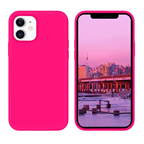 BENTOBEN iPhone 12/12 Pro Case, Soft Silicone Rubber Bumper, Microfiber Lining, Shockproof Protective Cover, 6.1" 2020 - Hot Pink