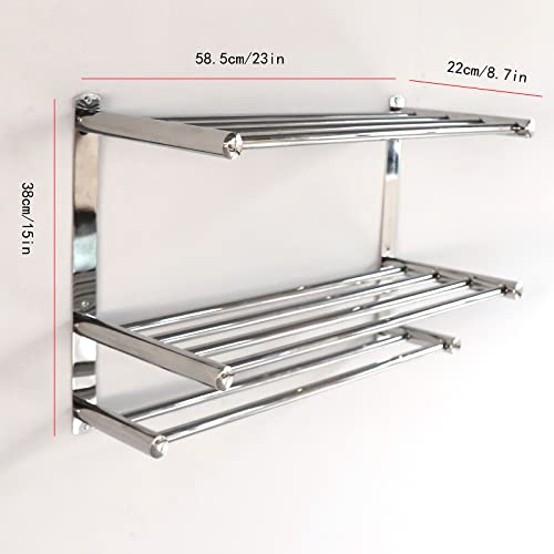 LOYALHEARTDY 24-Inch 3 Tier Bath Towel Bar Multilayer Rack Stainless Steel Towel Rack Wall-Mounted Shelf Wall-Mounted Bath Holder Bathroom Shelf With Towel Bars