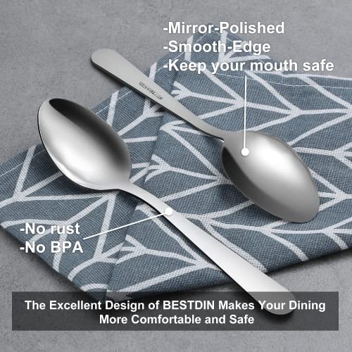 24 Pieces Dinner Spoons, Bestdin Food Grade Stainless Steel Spoons Silverware, Mirror Polished Spoon Set, Tablespoon Use for Home Kitchen Restaurant, Kitchen Essential Dinner Spoons, Dishwasher Safe