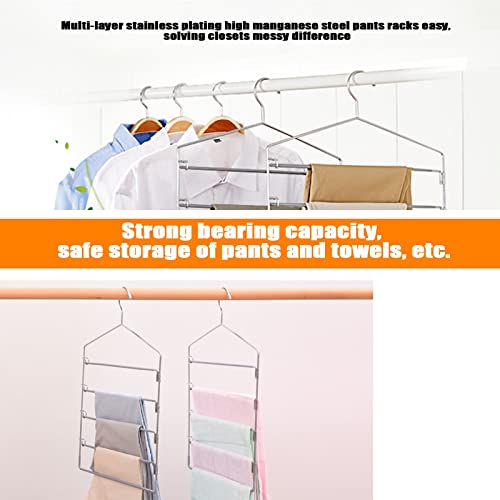 Hangers Pants Space Hanger Multiple Saving Organizer Arm Closet Hangers Jeans Pieces Rack Hanger Pants 2 Trousers with Non-Slip Pants Swing Rack Sink Rack for Top of Sink (Silver, One Size)