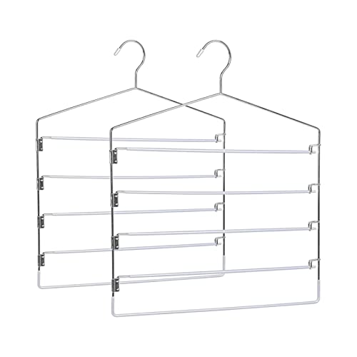 Hangers Pants Space Hanger Multiple Saving Organizer Arm Closet Hangers Jeans Pieces Rack Hanger Pants 2 Trousers with Non-Slip Pants Swing Rack Sink Rack for Top of Sink (Silver, One Size)