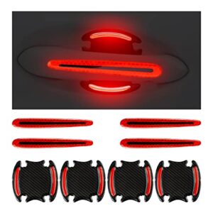 8pcs car handle cup protector reflective stickers, 3d carbon fiber door bowl paint scratch protective film, night visibility door cover guard strips, warning decals universal for most cars (red)