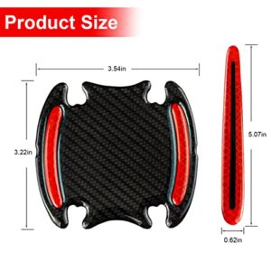 8PCS Car Handle Cup Protector Reflective Stickers, 3D Carbon Fiber Door Bowl Paint Scratch Protective Film, Night Visibility Door Cover Guard Strips, Warning Decals Universal for Most Cars (Red)