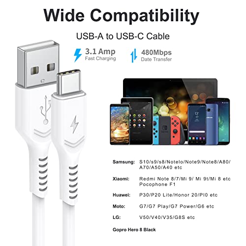 Short USB C Cable 1ft, 5pack USB A to USB C Charger Cable Fast Charging Durable Type C Cord for Samsung Galaxy S22 Ultra Note 8 9 A32 A12, Moto G Pure, LG Stylo 6, Charging Station, Power Bank(White)