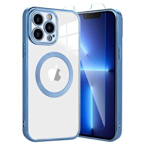 kanghar iphone 13 pro max case magnetic [support magsafe charger] wireless anti-scratch shockproof clear four corner cushion durable anti-dropping full body protection cover-blue