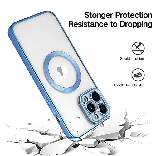 KANGHAR iPhone 13 Pro Max Case Magnetic [Support Magsafe Charger] Wireless Anti-Scratch Shockproof Clear Four Corner Cushion Durable Anti-Dropping Full Body Protection Cover-Blue