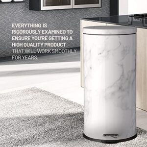 AWENN - Kitchen Garbage Trash Can with Lid and Pedal - Touchless Round Shape Waste Bin - Stainless Steel Dustbin with Removable Inner Bucket for and Outdoors – White (7.9 Gallon – 29 Liters)