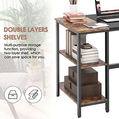 sogesfurniture 55.1 Inch Home Office Computer Desk with 2-Tier Storage Shelves, Industrial Morden Laptop Table with Splice Board