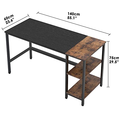 sogesfurniture 55.1 Inch Home Office Computer Desk with 2-Tier Storage Shelves, Industrial Morden Laptop Table with Splice Board