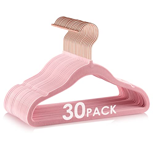 DUDUCOFU 30 Pack 11.8 inch Pink Velvet Hangers Baby Clothes Hangers Non Slip Kids Felt Hangers with 360 Degree Swivel Hook Toddler Hangers for Closet