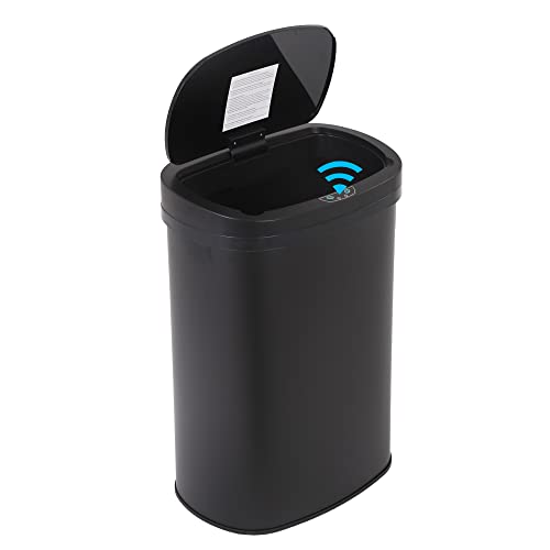 13 Gallon Kitchen Trash Can Automatic Touch Free Garbage Can with Lid Stainless Steel Anti-Fingerprint Mute 50 Liter Waste Bin for Bedroom Home Office Living Room,Black