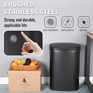 13 Gallon Kitchen Trash Can Automatic Touch Free Garbage Can with Lid Stainless Steel Anti-Fingerprint Mute 50 Liter Waste Bin for Bedroom Home Office Living Room,Black