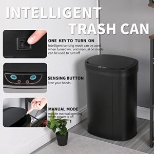 13 Gallon Kitchen Trash Can Automatic Touch Free Garbage Can with Lid Stainless Steel Anti-Fingerprint Mute 50 Liter Waste Bin for Bedroom Home Office Living Room,Black