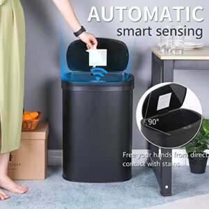 13 Gallon Kitchen Trash Can Automatic Touch Free Garbage Can with Lid Stainless Steel Anti-Fingerprint Mute 50 Liter Waste Bin for Bedroom Home Office Living Room,Black