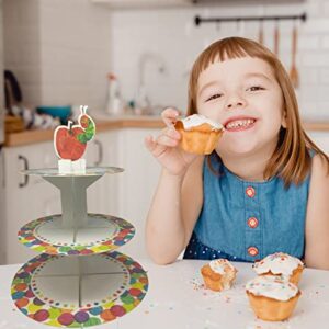 Cartoon Very Hungry Little Green Caterpillar Cupcake Holder Dessert Cupcake Tower Display Insects Pastry Serving Platter Decor for Boy Girl 1st Party Baby Shower Party Decorations Photo Booth Props