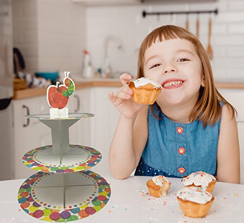 Cartoon Very Hungry Little Green Caterpillar Cupcake Holder Dessert Cupcake Tower Display Insects Pastry Serving Platter Decor for Boy Girl 1st Party Baby Shower Party Decorations Photo Booth Props