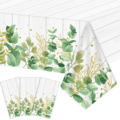 3 Pieces Eucalyptus Leaf Tablecloths Sage Green Baby Shower Birthday Party Decorations Eucalyptus Leaves Plastic Table Covers Tropical Plant Table Cloths for Birthday Wedding Table Party Supplies