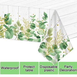 3 Pieces Eucalyptus Leaf Tablecloths Sage Green Baby Shower Birthday Party Decorations Eucalyptus Leaves Plastic Table Covers Tropical Plant Table Cloths for Birthday Wedding Table Party Supplies