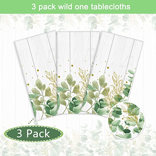 3 Pieces Eucalyptus Leaf Tablecloths Sage Green Baby Shower Birthday Party Decorations Eucalyptus Leaves Plastic Table Covers Tropical Plant Table Cloths for Birthday Wedding Table Party Supplies