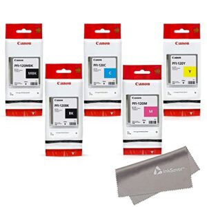 PFI120 Canon Genuine Pfi-120 5 Pack Set of 5 Colors Ink Tanks 1 of Each Pfi120MBK, Pfi120BK , Pfi120C , Pfi120Y , Pfi120M by Canon + InkSAVER™ Microfiber LCD Screen Cleaning Cloth