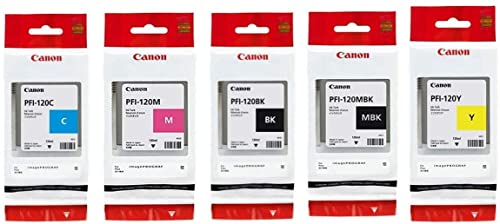 PFI120 Canon Genuine Pfi-120 5 Pack Set of 5 Colors Ink Tanks 1 of Each Pfi120MBK, Pfi120BK , Pfi120C , Pfi120Y , Pfi120M by Canon + InkSAVER™ Microfiber LCD Screen Cleaning Cloth