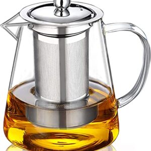 Glass Teapot (32oz/ 950ml) MJZQCD with Removable Stainless Steel Infuser,Glass Tea Pot transparent Stovetop tea Kettle,Blooming and Loose Leaf Tea Maker,Microwave & Dishwasher Safe