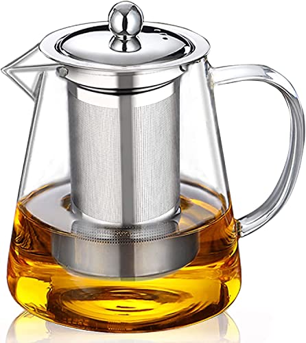 Glass Teapot (32oz/ 950ml) MJZQCD with Removable Stainless Steel Infuser,Glass Tea Pot transparent Stovetop tea Kettle,Blooming and Loose Leaf Tea Maker,Microwave & Dishwasher Safe