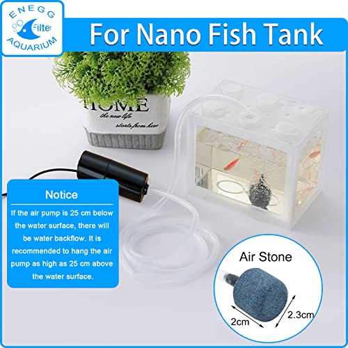 Portable Mini USB Aquarium Fish Tank Oxygen Air Pump with 1 Biochemical Sponge Filter, 1 Air Stone for Shirmp Nano Fish Tank & Transporting Aquatic (Black)