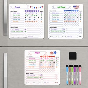 Magnetic Chore Chart for Multiple Kids,3 Pcs Dry Erase Refrigerator White Boards,6 Fine Tip Markers,Reward Chart at Home for Toddlers,Weekly Responsibility Chart for Kids