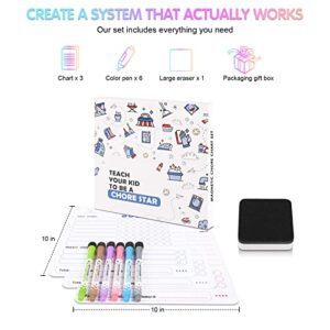 Magnetic Chore Chart for Multiple Kids,3 Pcs Dry Erase Refrigerator White Boards,6 Fine Tip Markers,Reward Chart at Home for Toddlers,Weekly Responsibility Chart for Kids